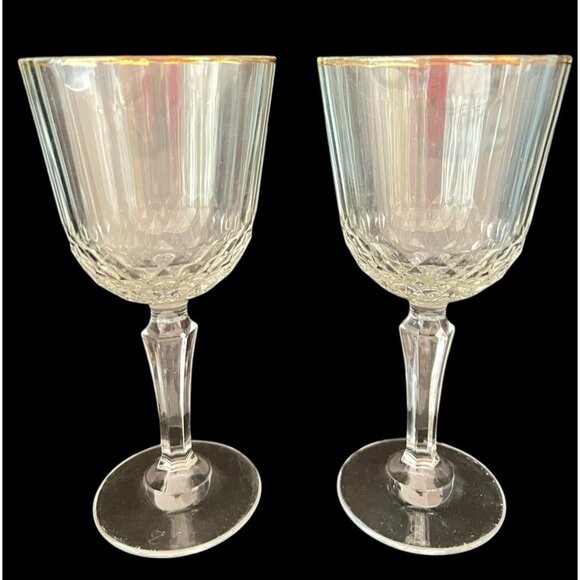 PAIR Pasabahce "Diony" Red Wine Goblets Stemmed Gold Rimmed 7.25"H x 3.5"D - Picture 1 of 12